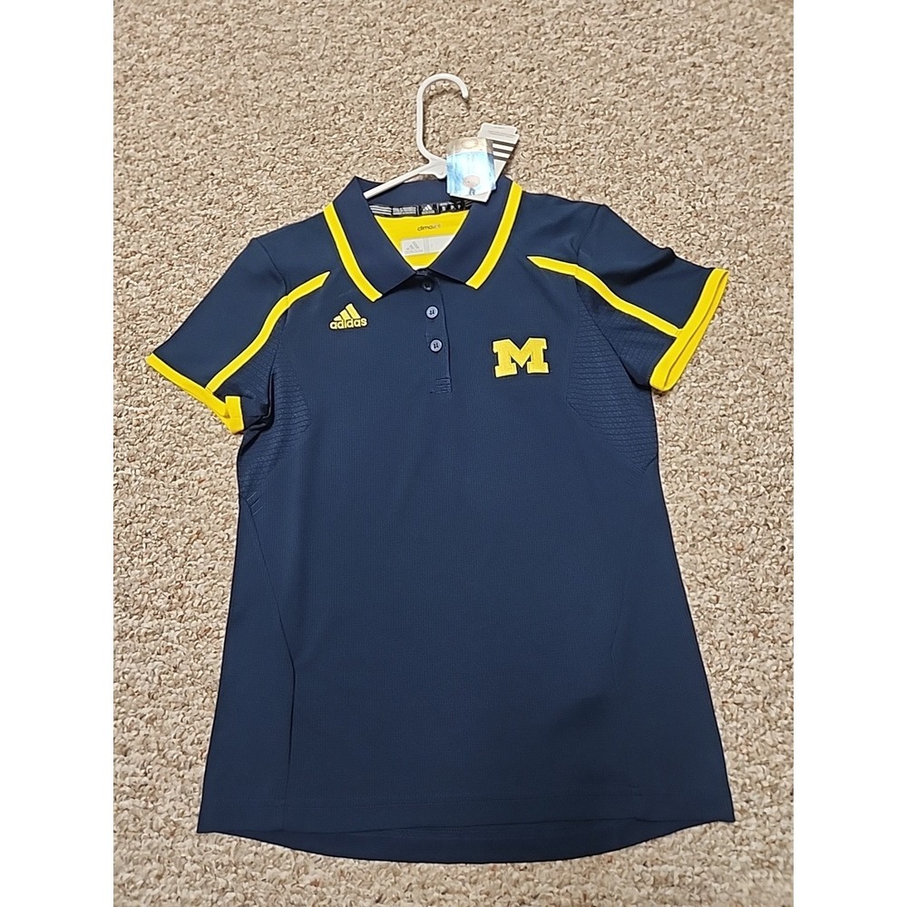 Adidas Michigan Navy Blue Yellow Womens Polo Golf Shirt Small NWT 1896W